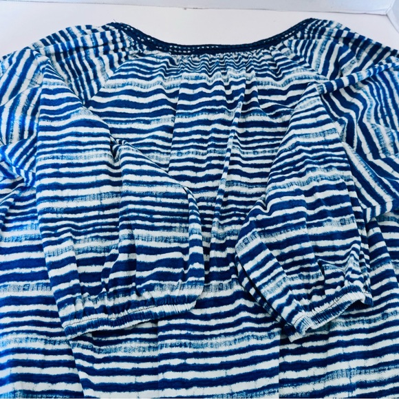 Chaps Women's Blue Striped Top 3/4 Sleeves Pullover Tie and Lace at Neck Large - Picture 8 of 16